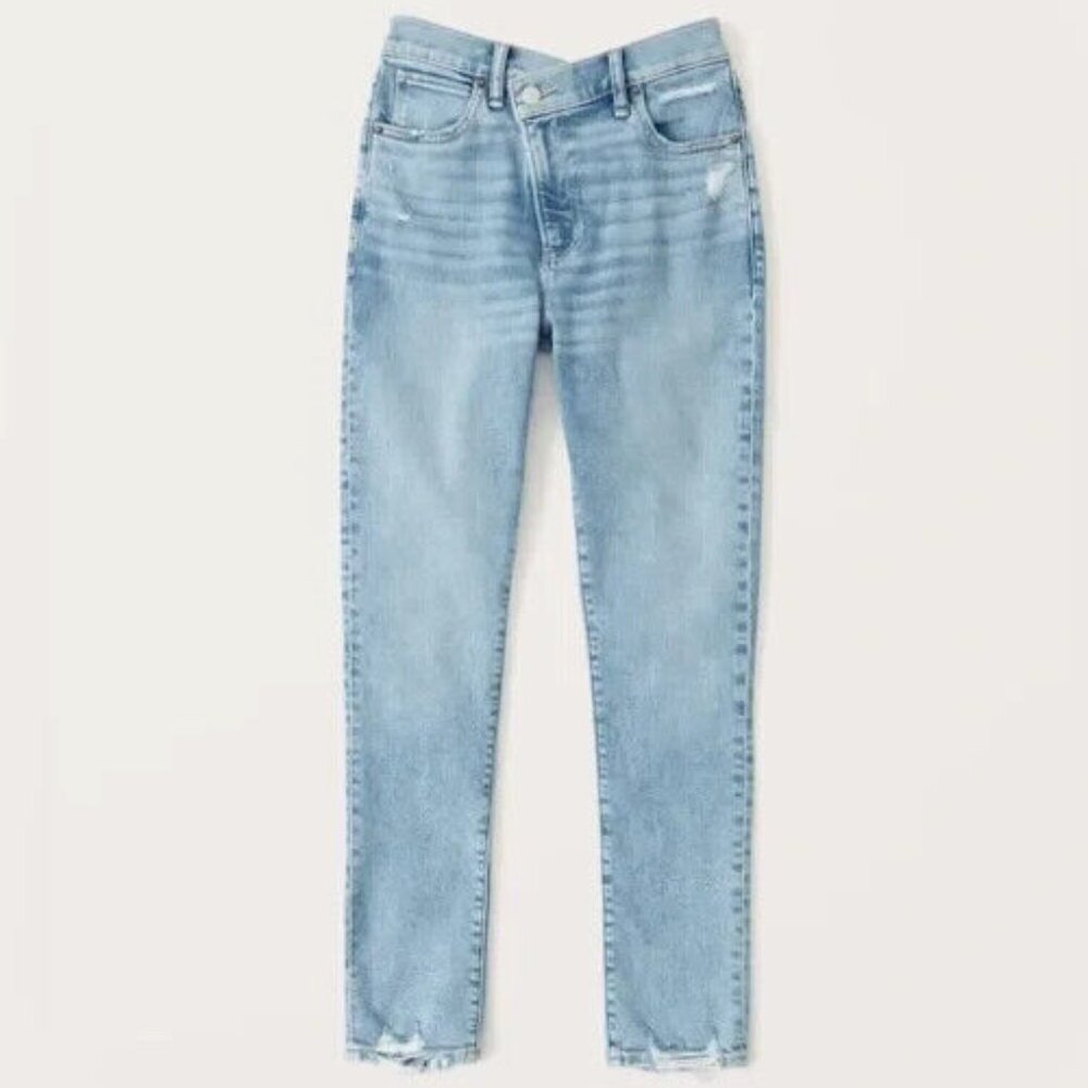 Abercrombie & Fitch The Dad High Rise Jeans 25 / 0L Tall Distressed Cross Over